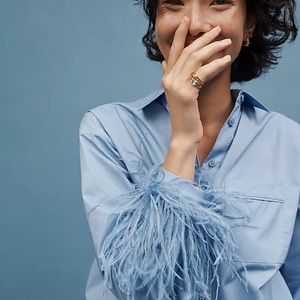 JCrew, Collection cotton poplin shirt with feather trim. NWT